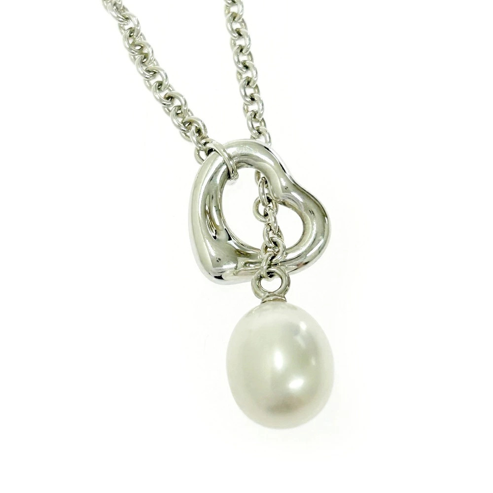 TIFFANYCo Tiffany Silver Pearl Open Heart Lariat Necklace